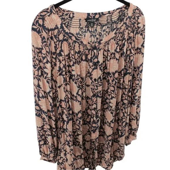 Lucky Brand Blue and Orange Babydoll Peasant Blouse Garden Summer Size 2X - Picture 3 of 8